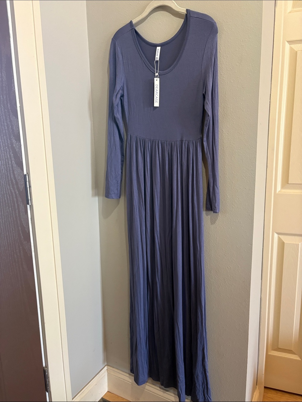 Dearcase Long Sleeve Scoop Neck Maxi Dress - purple gray (size small)
